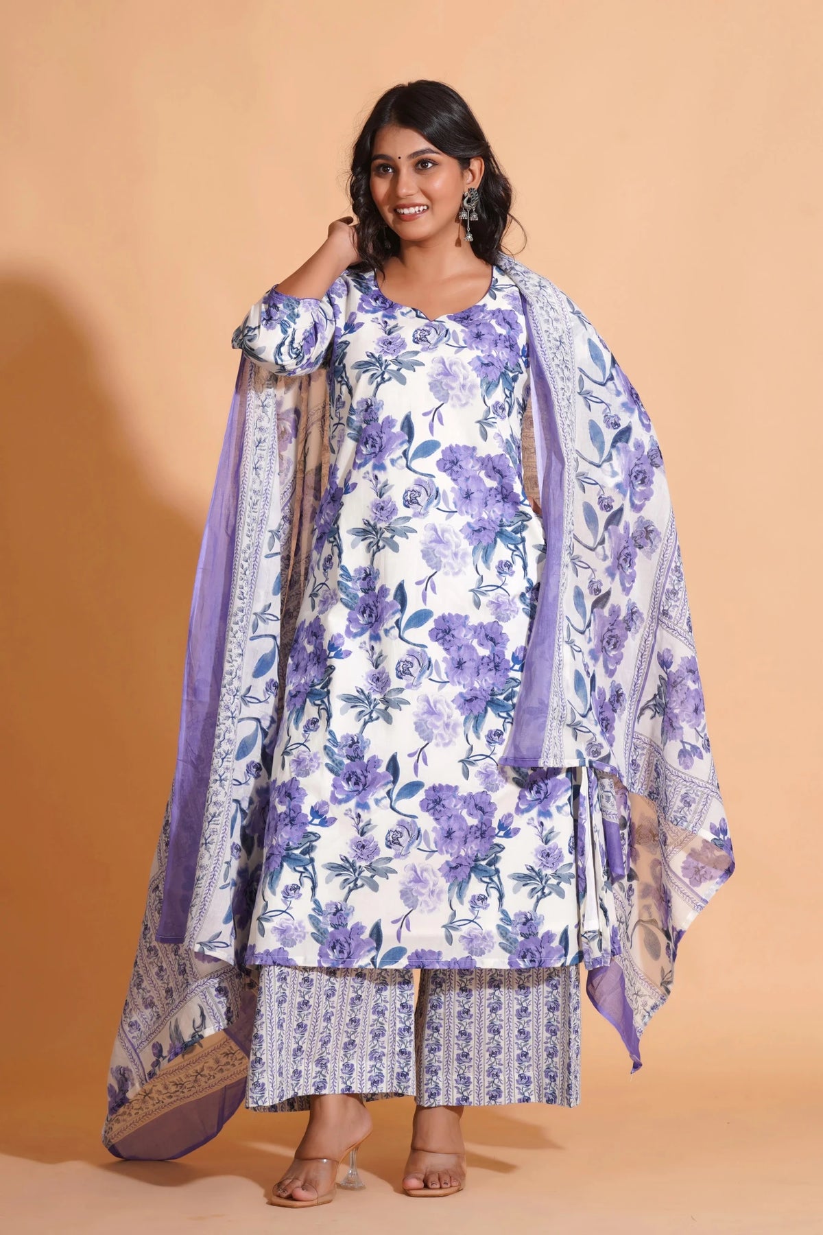Click to view full screen Opulent Lavender A-Line Floral Suit Set - Himdim Wear