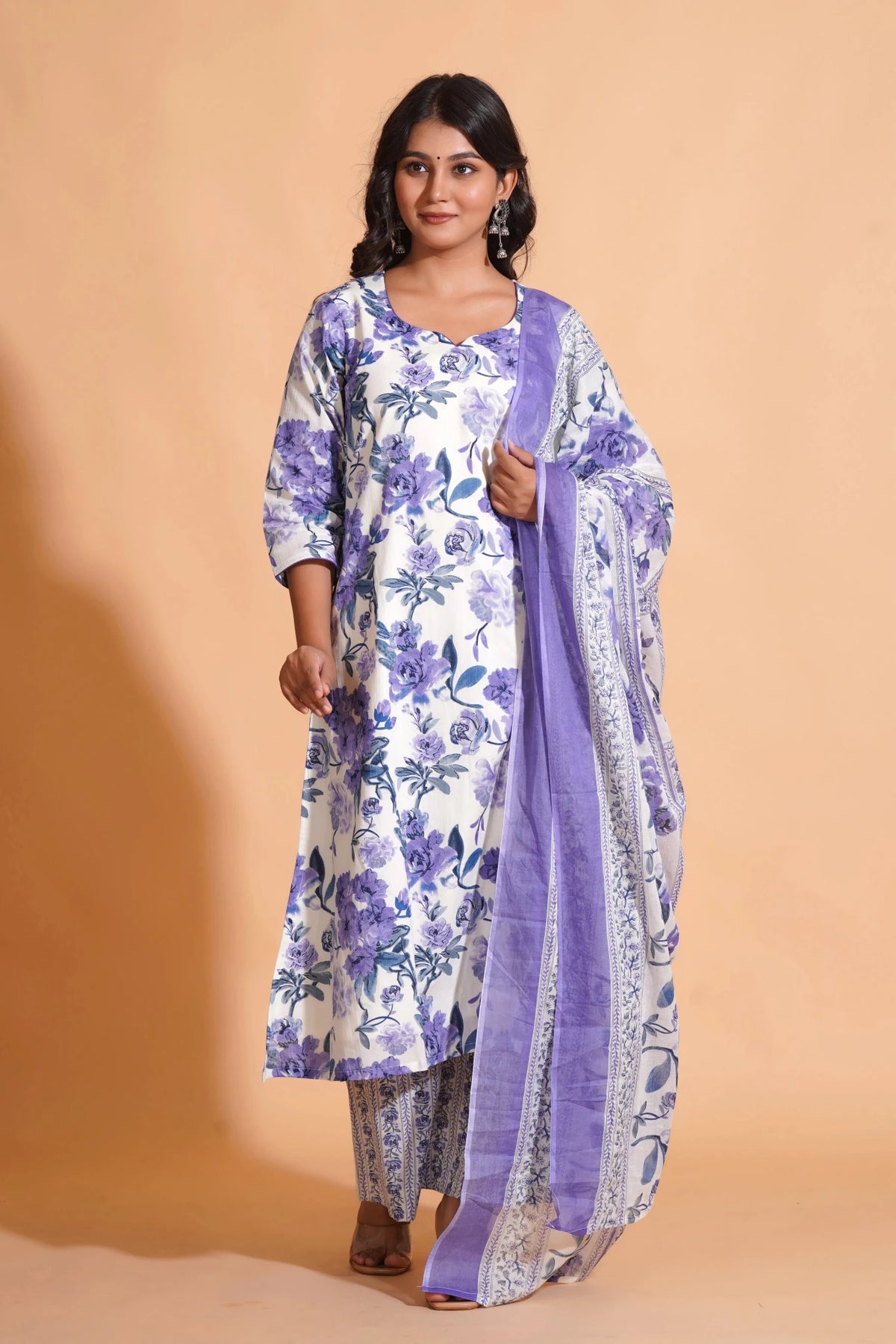 Click to view full screen Opulent Lavender A-Line Floral Suit Set - Himdim Wear