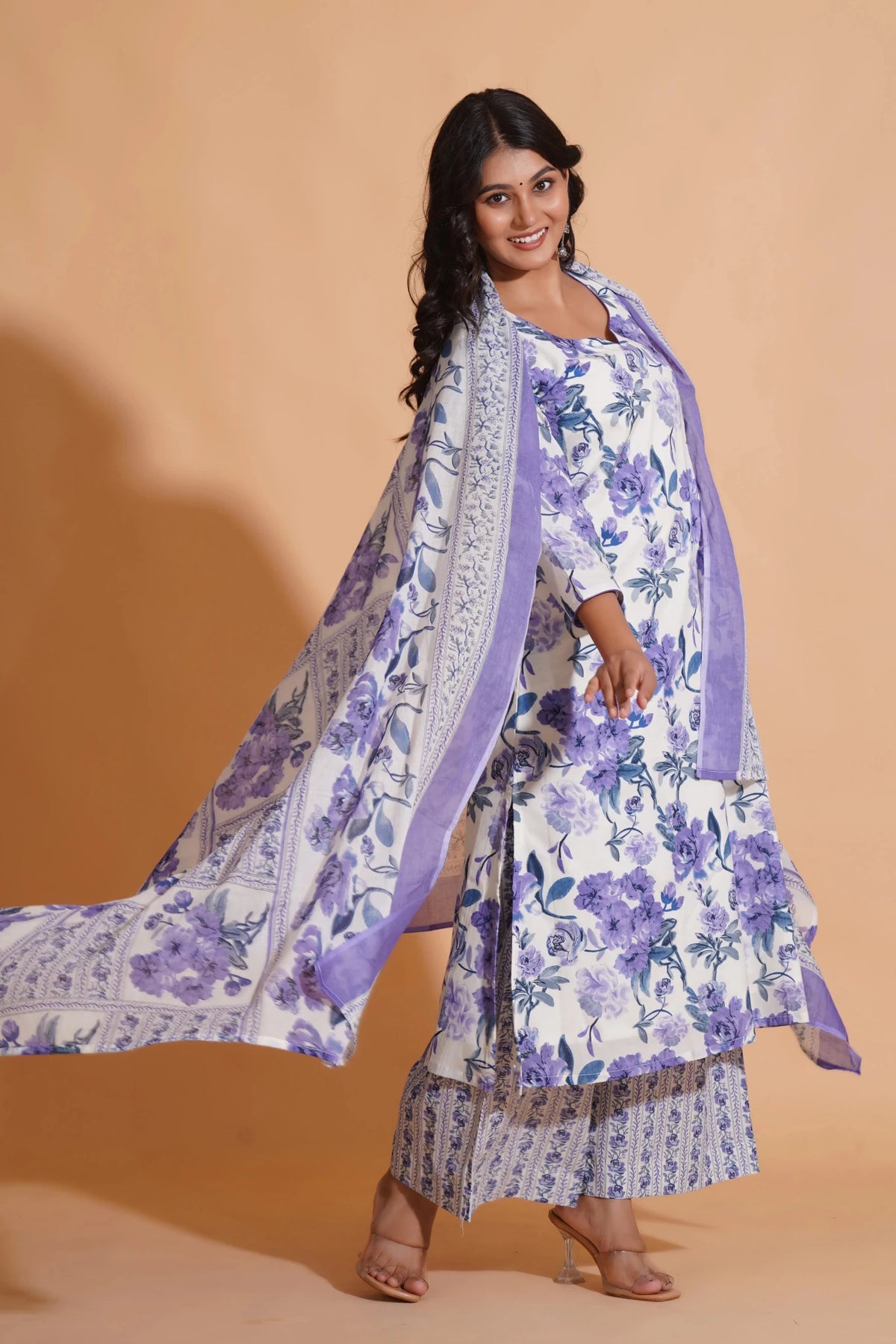 Click to view full screen Opulent Lavender A-Line Floral Suit Set - Himdim Wear