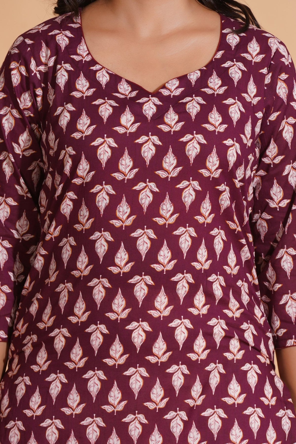 Click to view full screen Regal Wine Block-Print Kurta - Himdim Wear