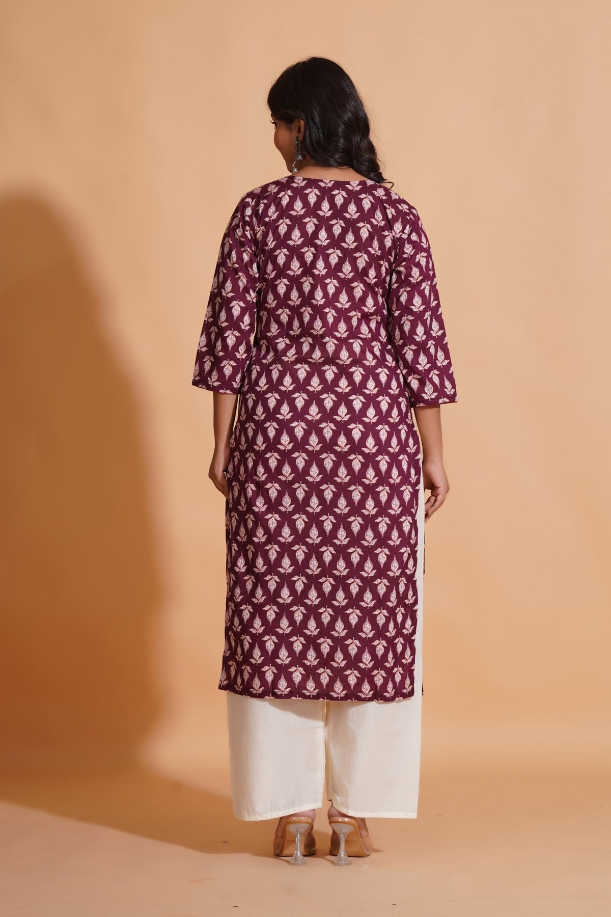 Click to view full screen Regal Wine Block-Print Kurta - Himdim Wear