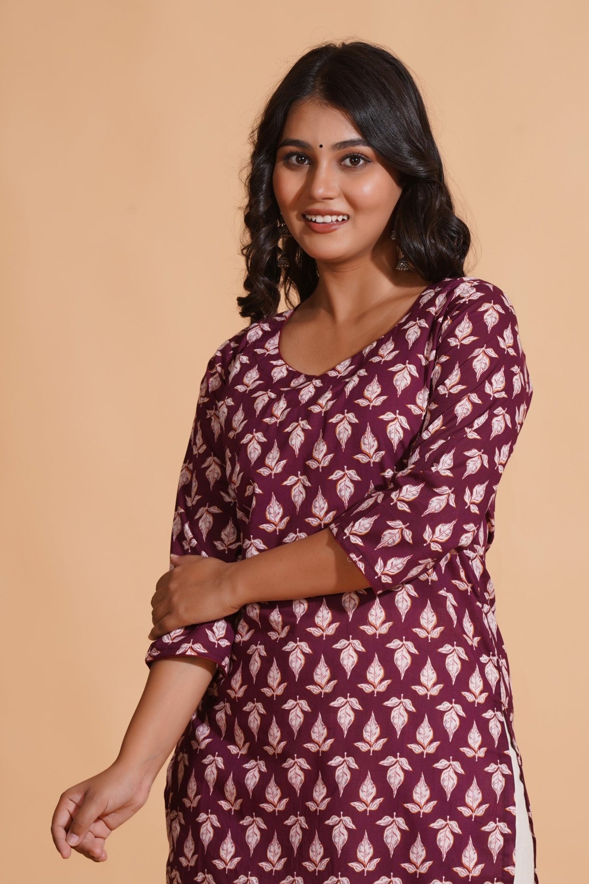 Click to view full screen Regal Wine Block-Print Kurta - Himdim Wear