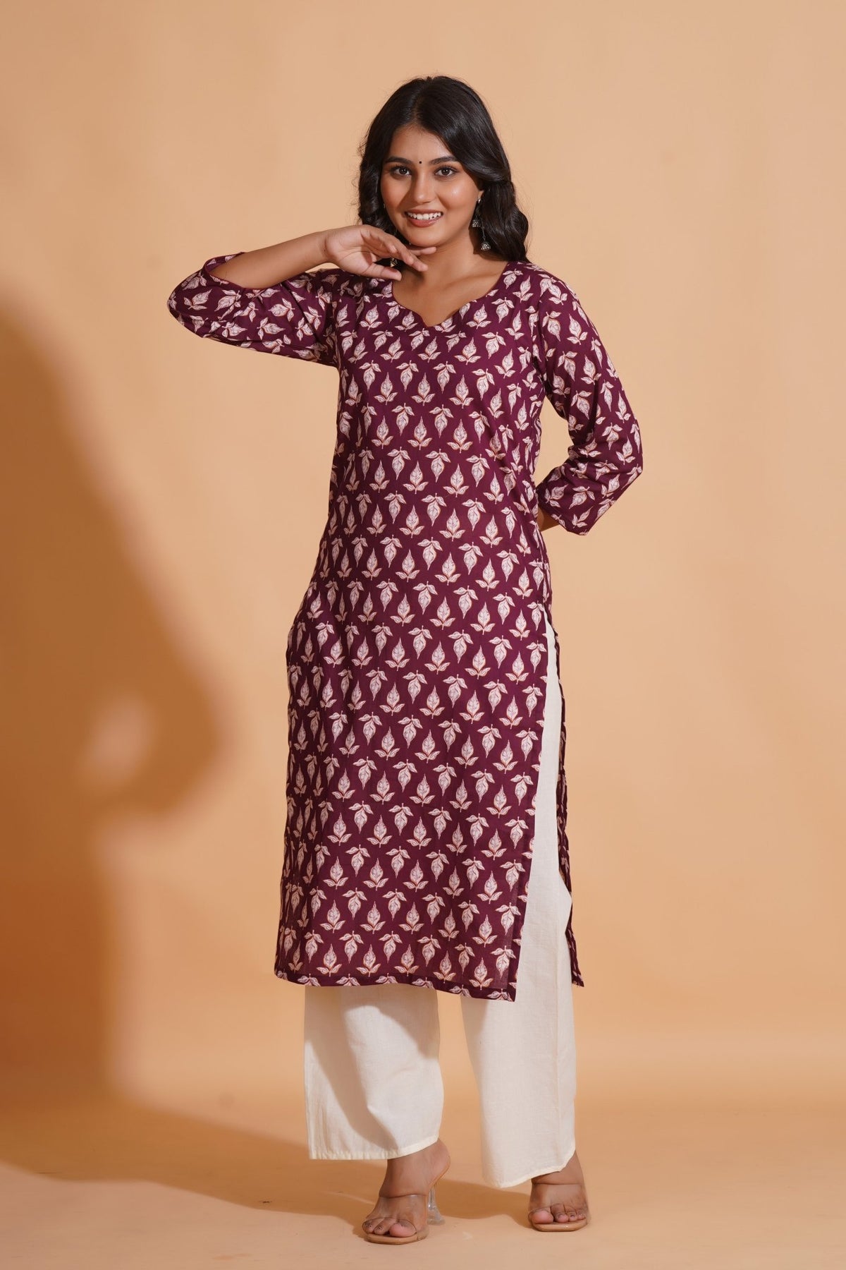 Click to view full screen Regal Wine Block-Print Kurta - Himdim Wear