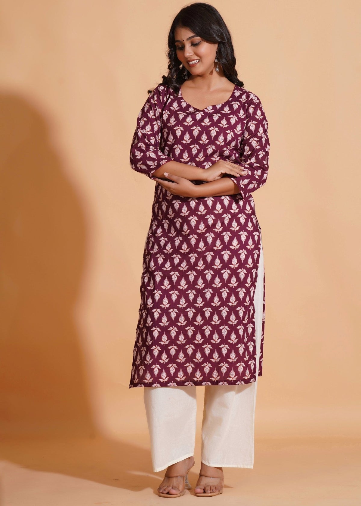 Click to view full screen Regal Wine Block-Print Kurta - Himdim Wear