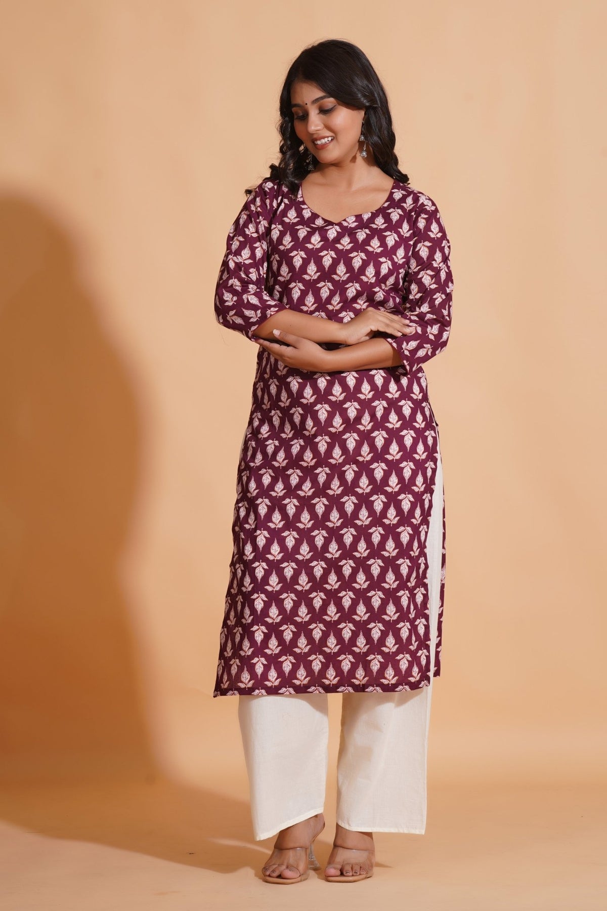 Click to view full screen Regal Wine Block-Print Kurta - Himdim Wear