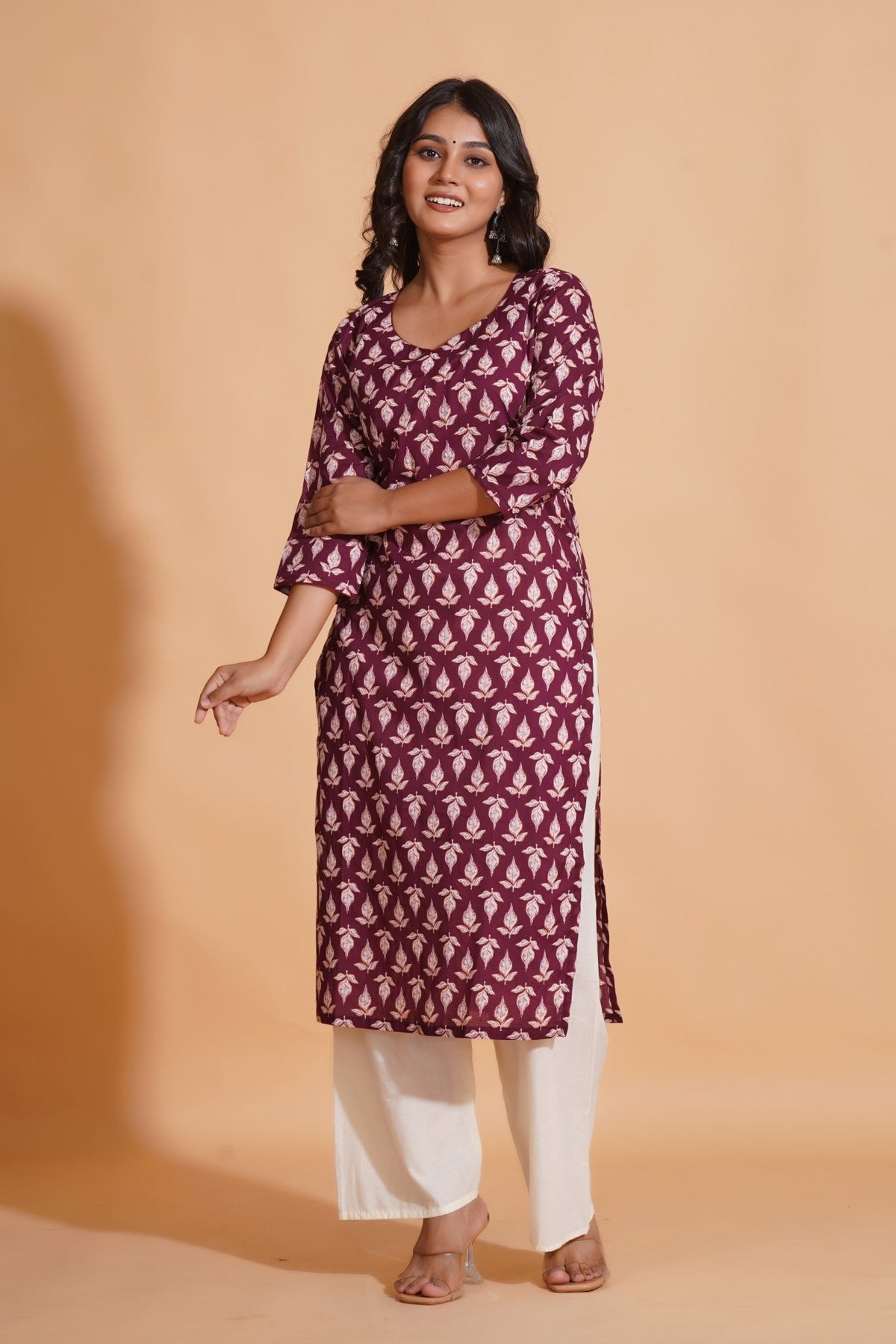 Click to view full screen Regal Wine Block-Print Kurta - Himdim Wear