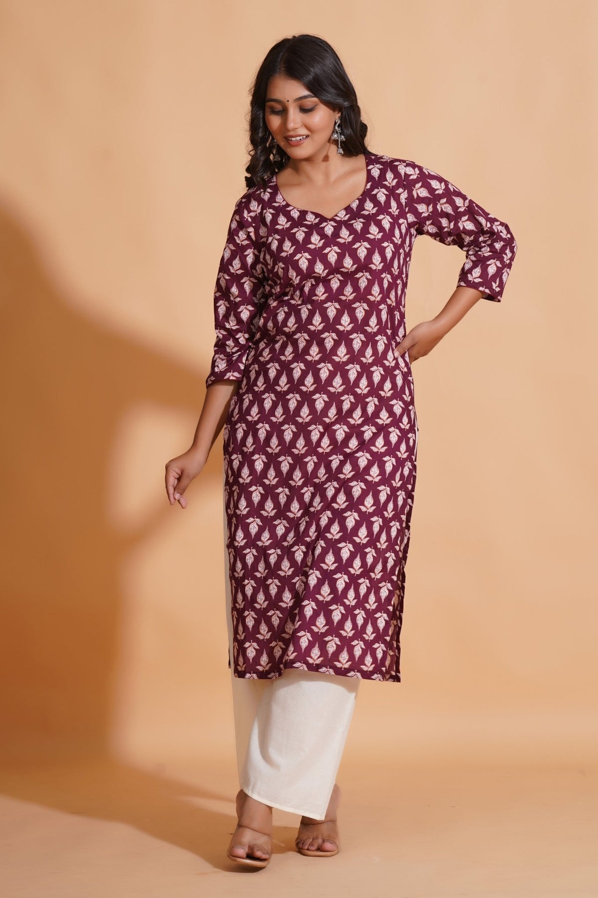 Click to view full screen Regal Wine Block-Print Kurta - Himdim Wear