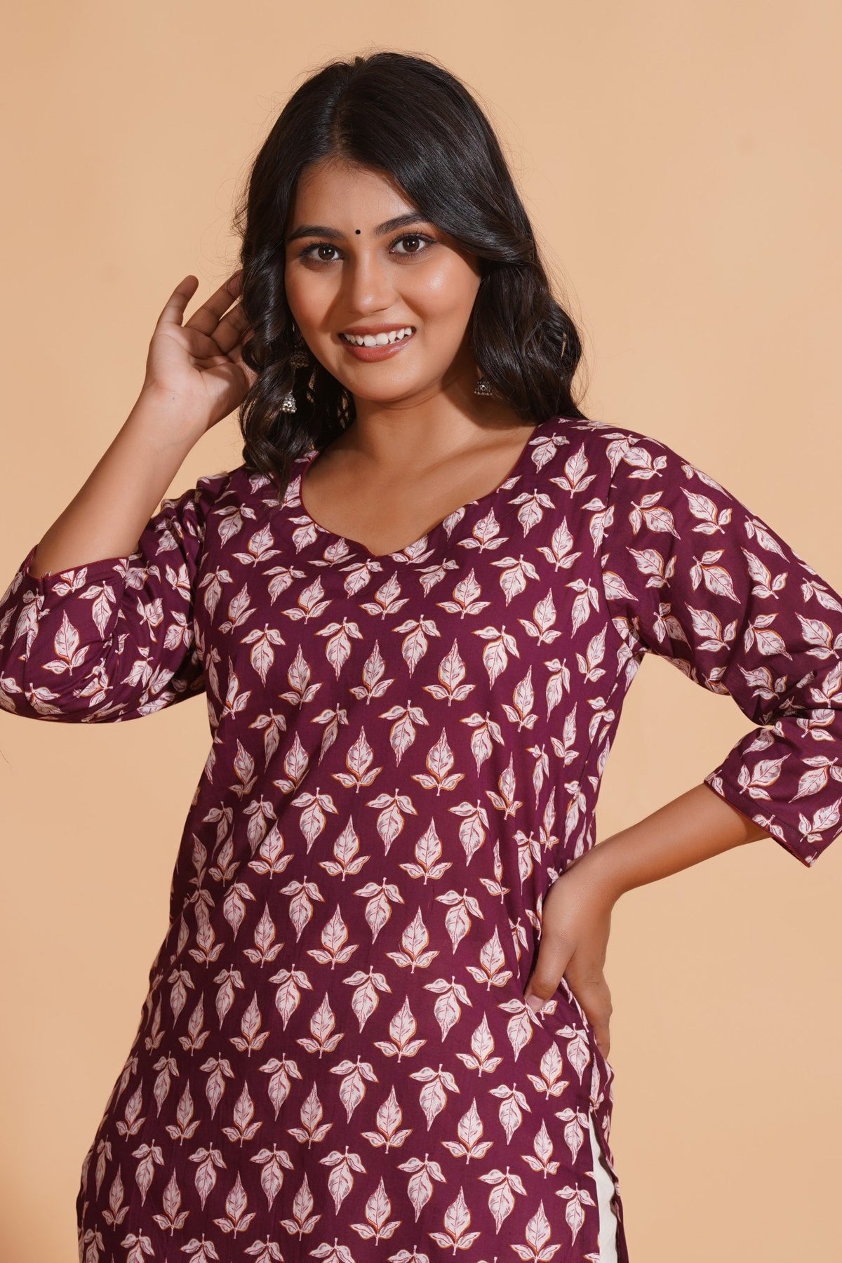 Click to view full screen Regal Wine Block-Print Kurta - Himdim Wear