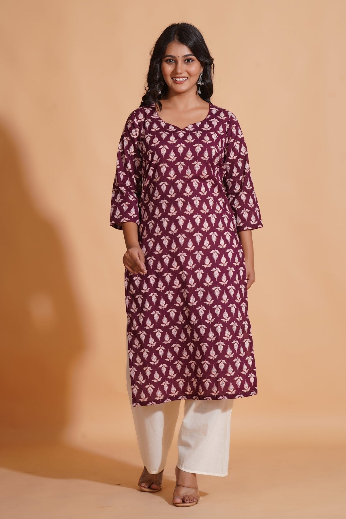 Click to view full screen Regal Wine Block-Print Kurta - Himdim Wear