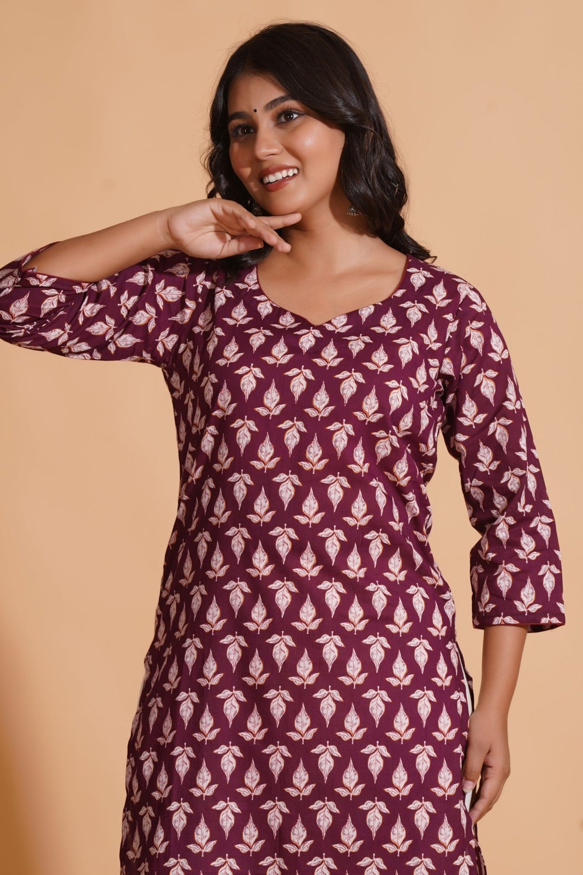 Click to view full screen Regal Wine Block-Print Kurta - Himdim Wear