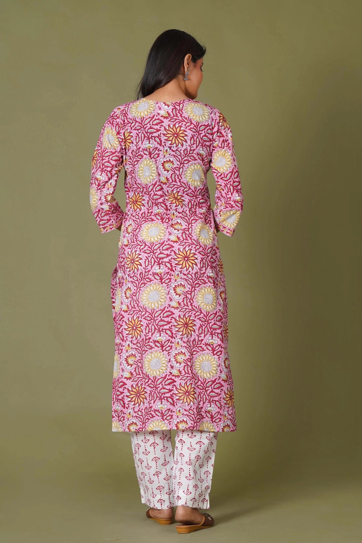 Click to view full screen Rosy Radiance Handblock Cotton Suit Set - Himdim Wear
