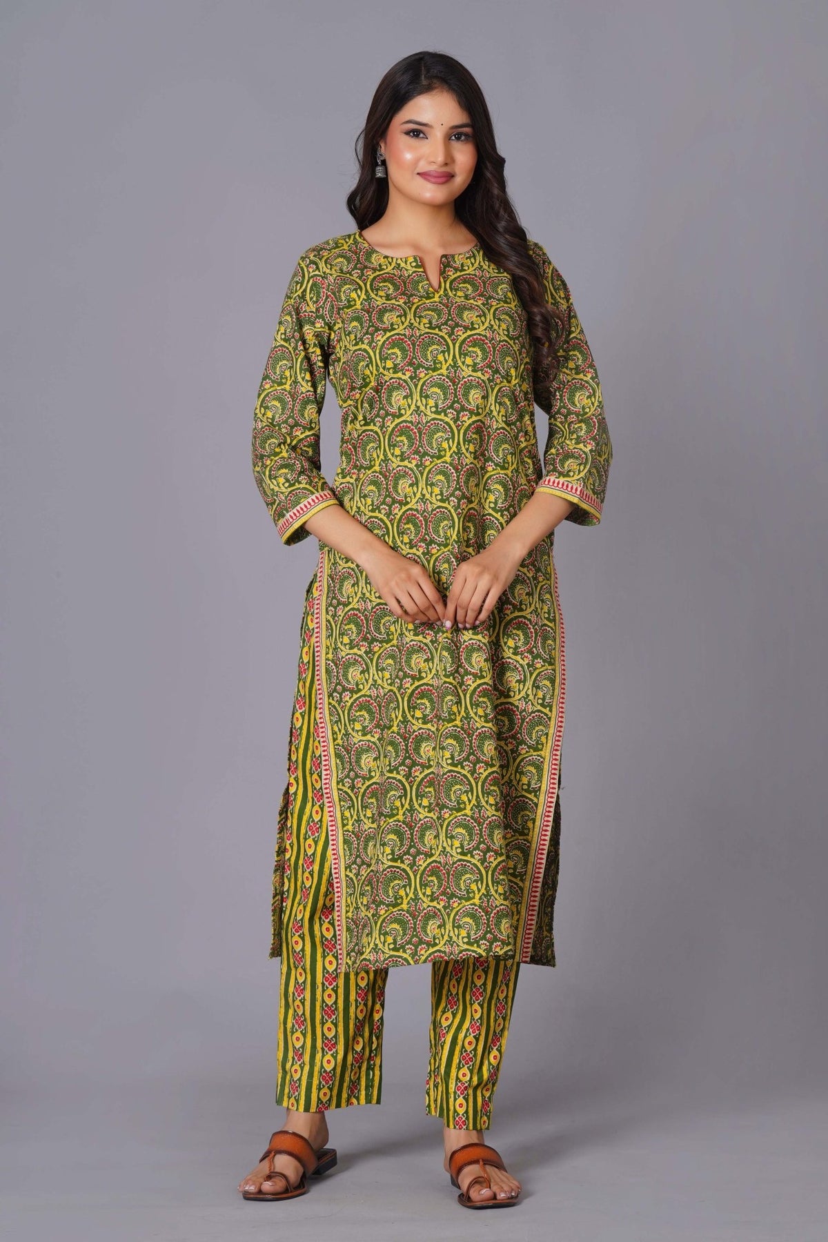 Click to view full screen Verdant Paisley Heritage Print Kurta Set - Himdim Wear