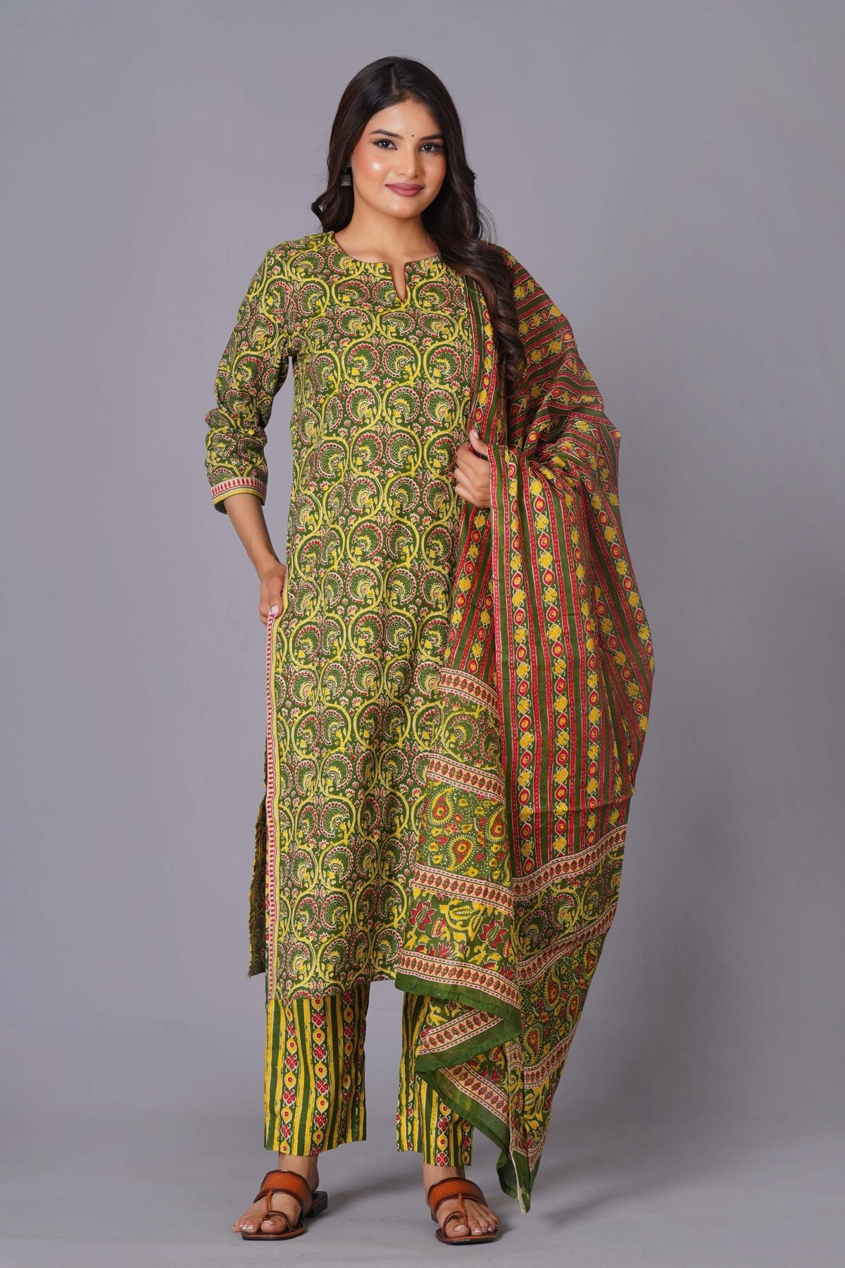 Click to view full screen Verdant Paisley Heritage Print Kurta Set - Himdim Wear