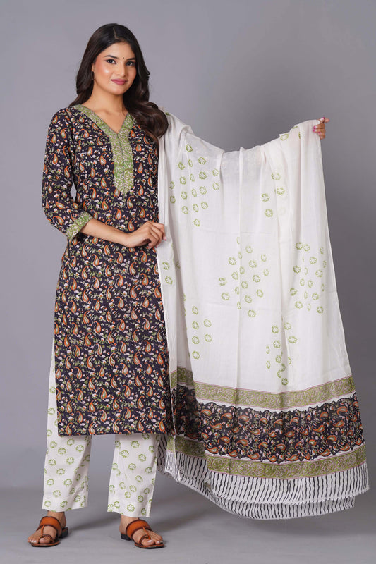 Buy Midnight Paisley Handblock Cotton Suit Set Online | HimDimWear - Himdim Wear