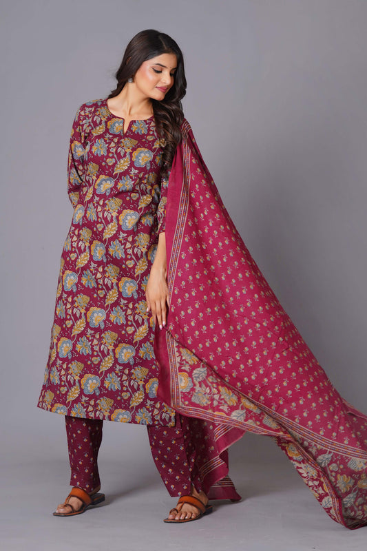 Maroon Handblock Cotton Kurta Set for Women | Elegant Wear - Himdim Wear