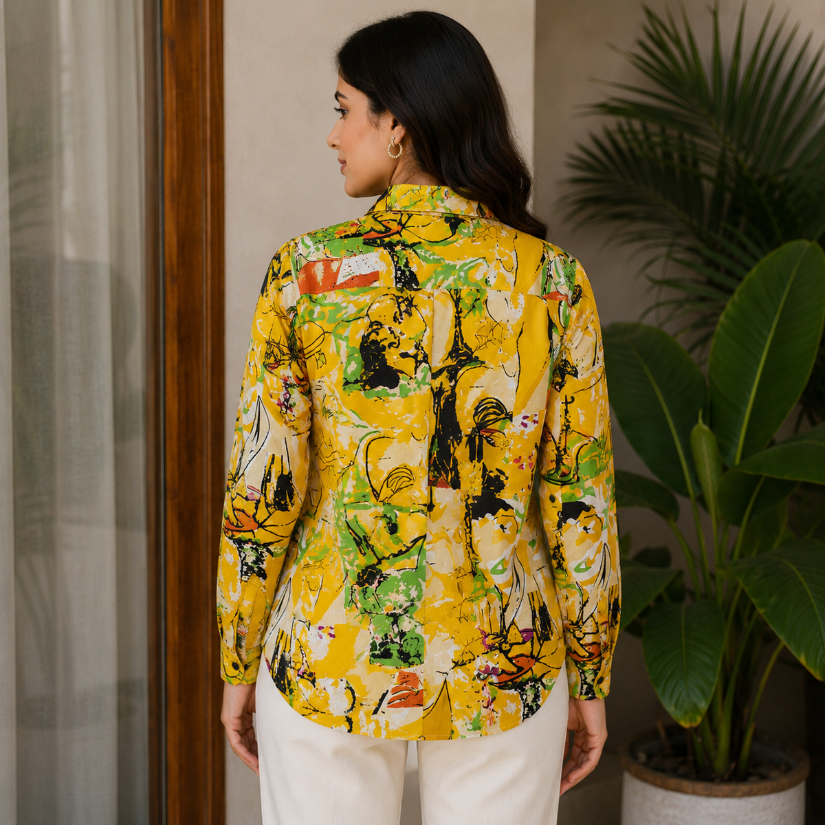 Yellow Abstract Cotton Shirt