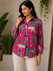 Magenta Safari Print Cotton Shirt