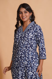 Navy Blossom Heritage Kurta Set