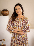 Wine Gold Floral Cotton Short Kurta Set
