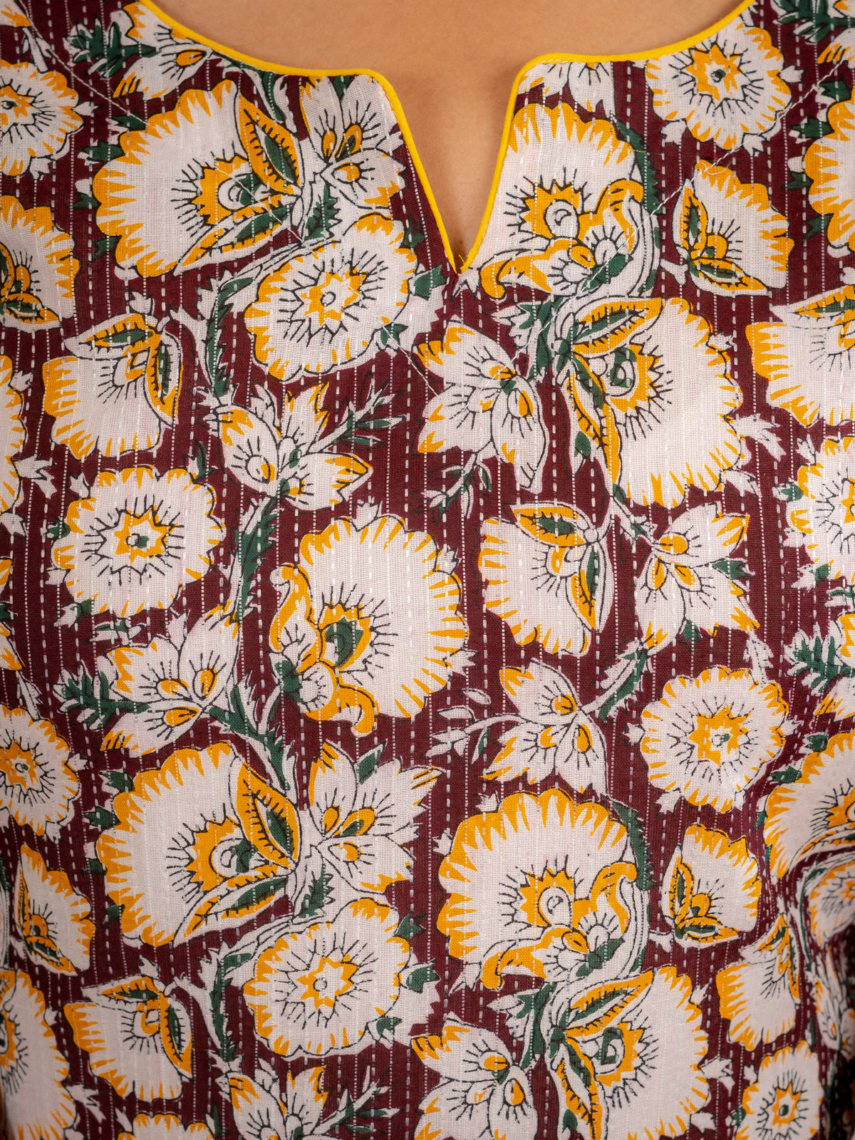 Mustard Floral Printed Kurta Pant Set