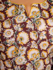 Mustard Floral Printed Kurta Pant Set
