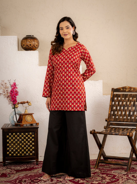 Crimson Weave Short Kurta Set