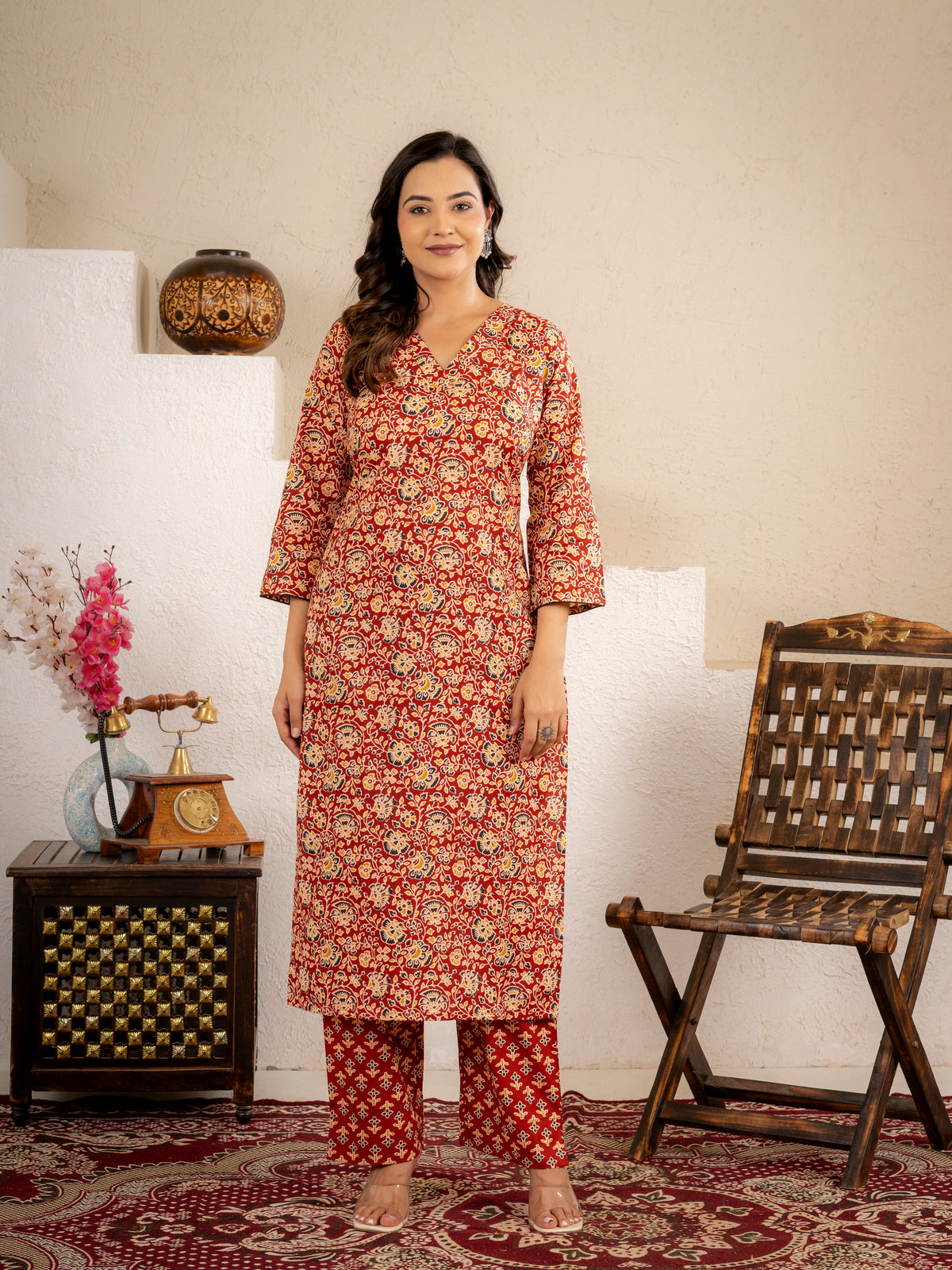 Rustic Charm Floral Printed Kurta Pant Set
