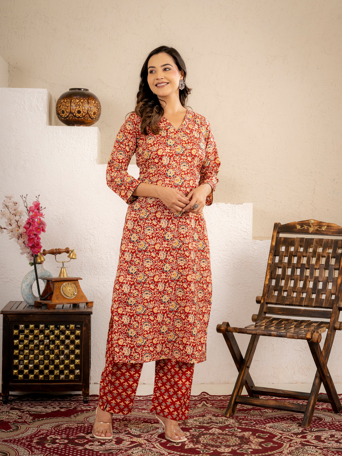 Rustic Charm Floral Printed Kurta Pant Set