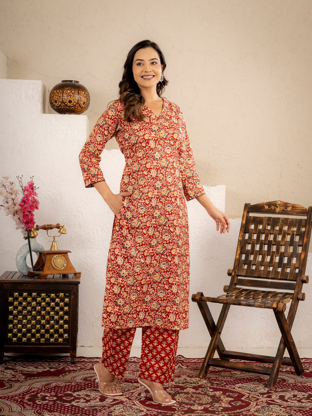 Rustic Charm Floral Printed Kurta Pant Set