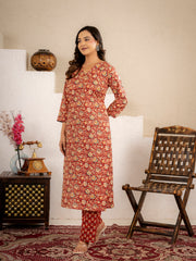 Rustic Charm Floral Printed Kurta Pant Set
