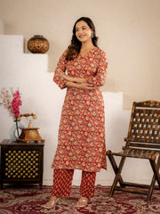 Rustic Charm Floral Printed Kurta Pant Set