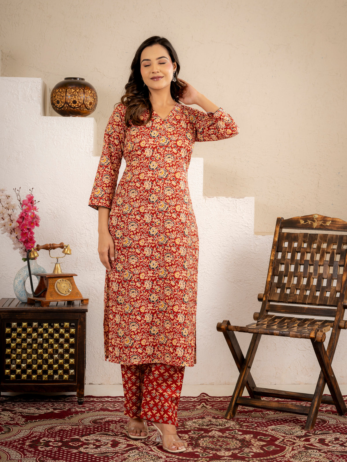 Rustic Charm Floral Printed Kurta Pant Set