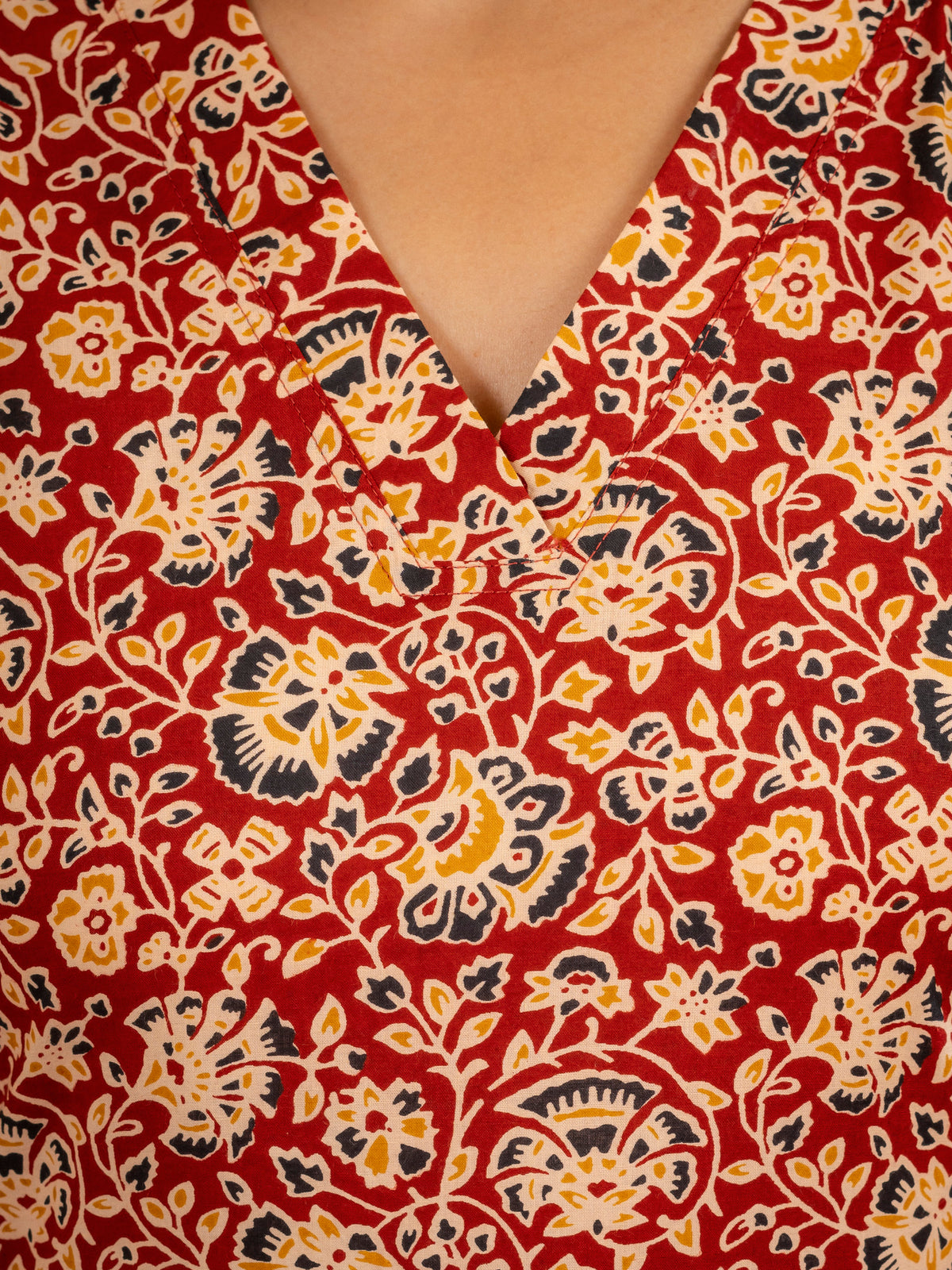 Rust Red Floral Printed Short Kurta Set