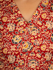 Rust Red Floral Printed Short Kurta Set