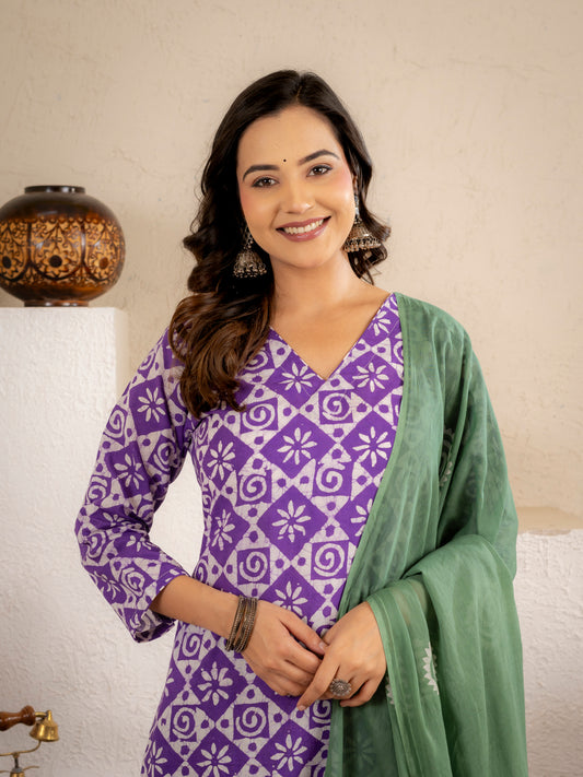 Lavender Aura Cotton suit  Set