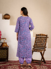 Zoya Purple Floral Cotton Suit set