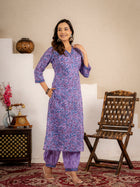 Zoya Purple Floral Cotton Suit set