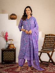 Zoya Purple Floral Cotton Suit set