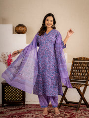 Zoya Purple Floral Cotton Suit set