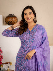 Zoya Purple Floral Cotton Suit set
