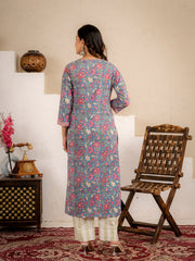 Azure Bloom Handblock Cotton suit set