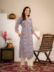 Azure Bloom Handblock Cotton suit set