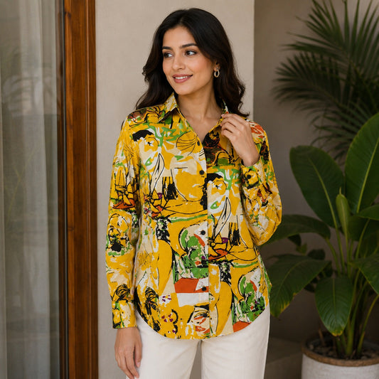 Yellow Abstract Cotton Shirt