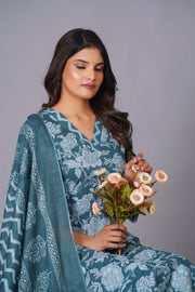 Aqua Grace Handblock Cotton Suit Set - Himdim Wear