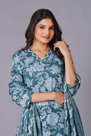 Aqua Grace Handblock Cotton Suit Set - Himdim Wear