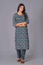 Azure Geometric Bloom Cotton Suit Set - Himdim Wear