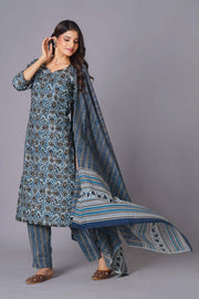 Azure Geometric Bloom Cotton Suit Set - Himdim Wear