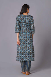 Azure Geometric Bloom Cotton Suit Set - Himdim Wear