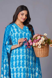 Azure Tie-Dye Pure Cotton Suit Set - Himdim Wear