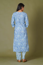 Blue Symphony Handblock Print Cotton Suit Set - Himdim Wear